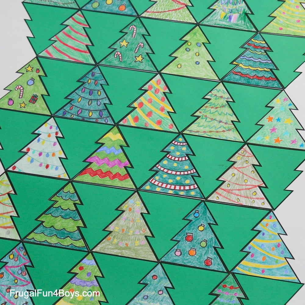 collaborative art with christmas tree tessellations - frugal fun